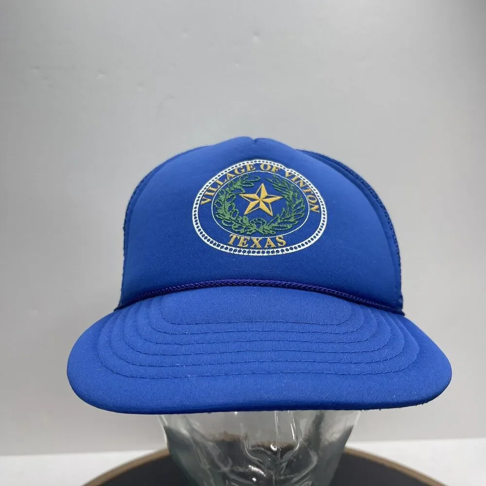 VTG Village of Vinton Texas Snapback Hat Blue Trucker Cap Mesh Rope Foam Front